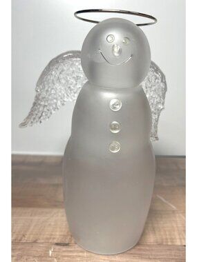 Frosted Glass Angel Figurine With Halo & Wings